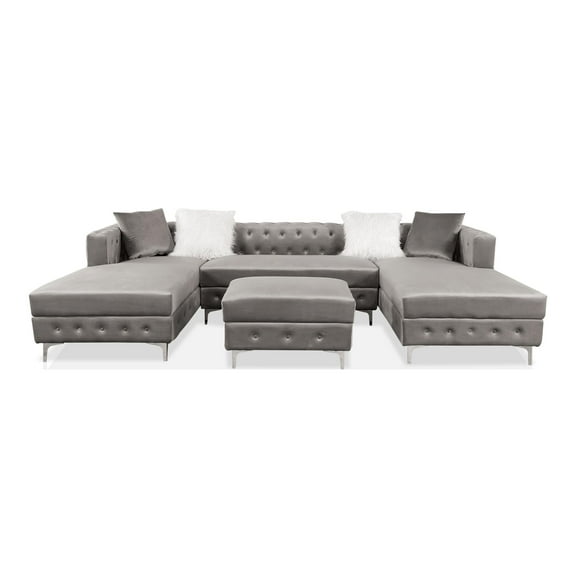 Furniture of America Marti Transitional Fabric Sectional with Ottoman in Gray