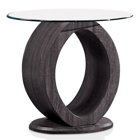 Furniture of America Mason Contemporary Glass Top End Table in Gray