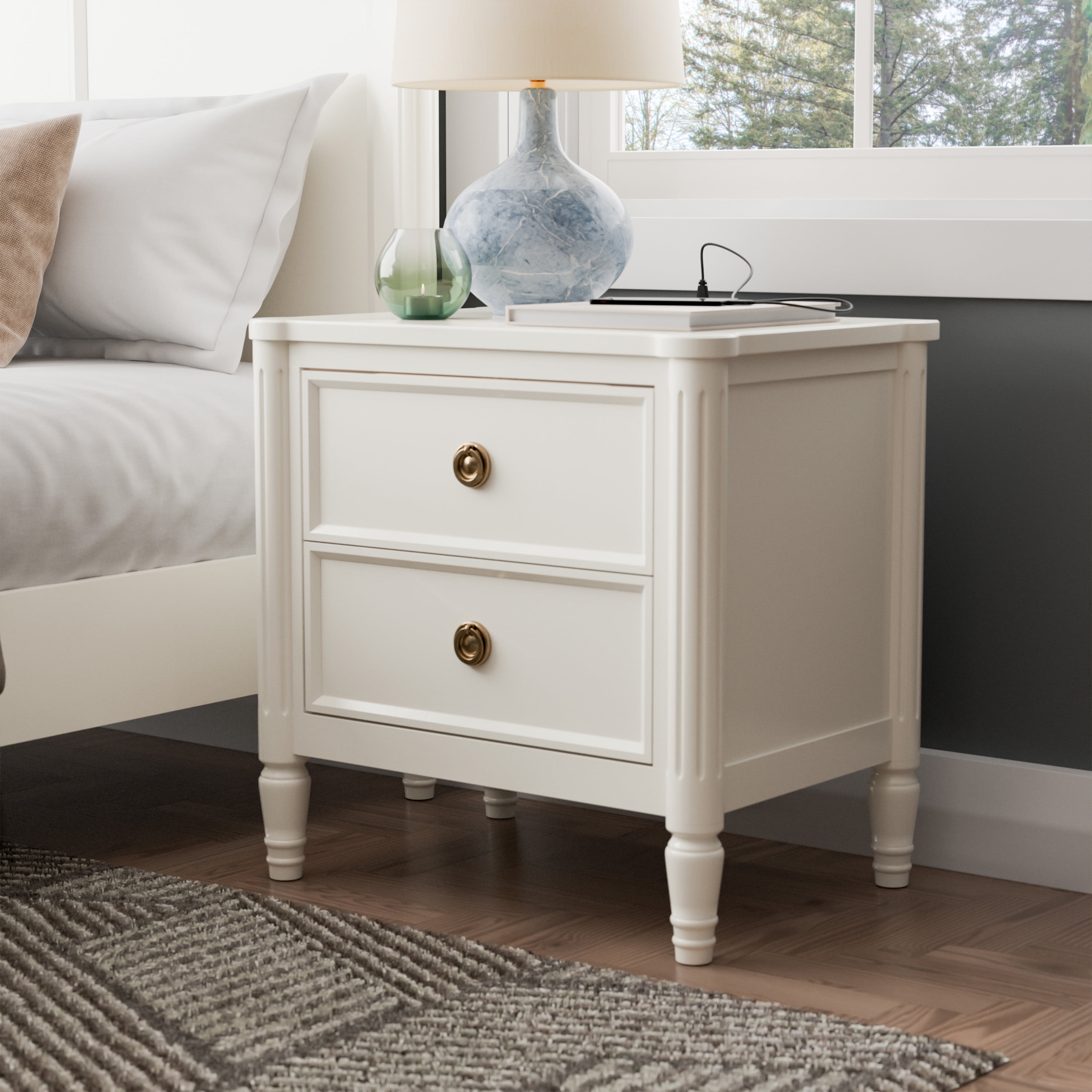 Furniture of America Maui Modern French 2-Drawer Adult Nightstand, White