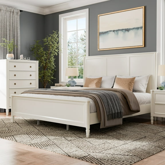 Furniture of America Maui Queen Solid Wood Panel Bed, White