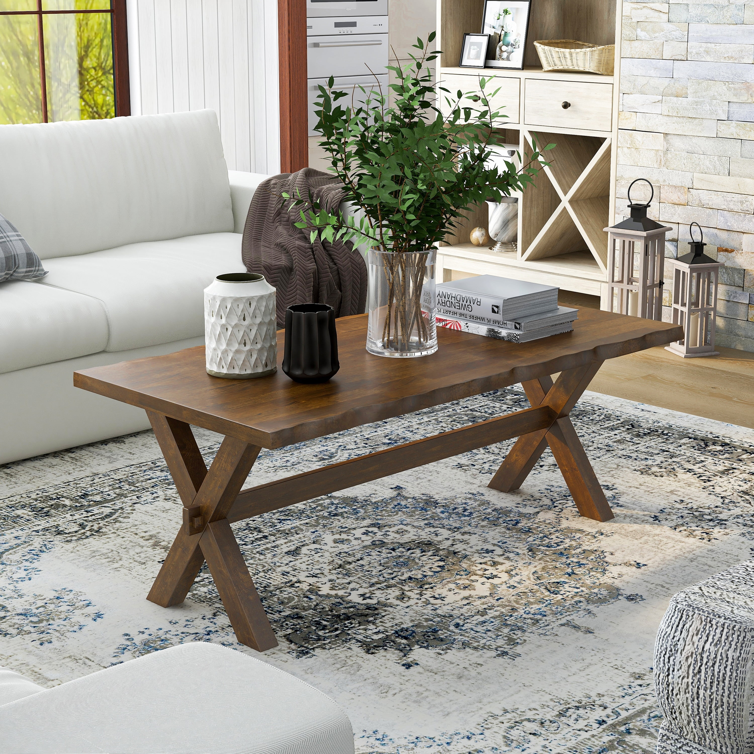 Mav Walnut Rectangular Solid Wood Outdoor Coffee Table