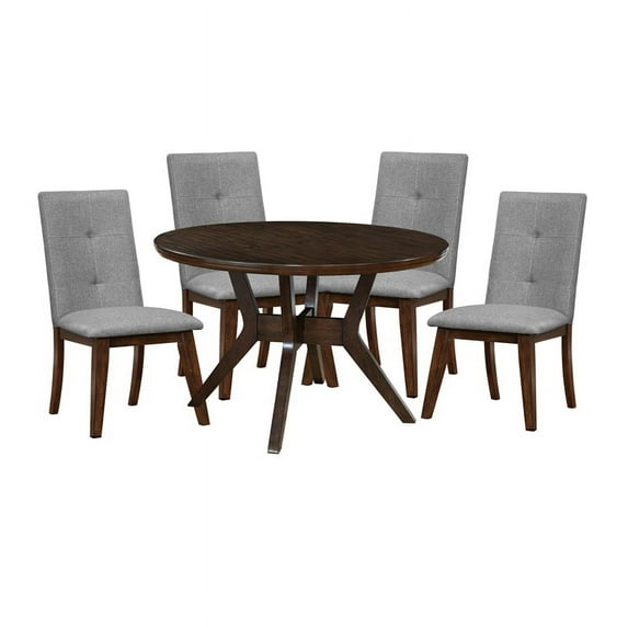 Furniture of America Mecca Wood 5-Piece Round Dining Table Set in Gray
