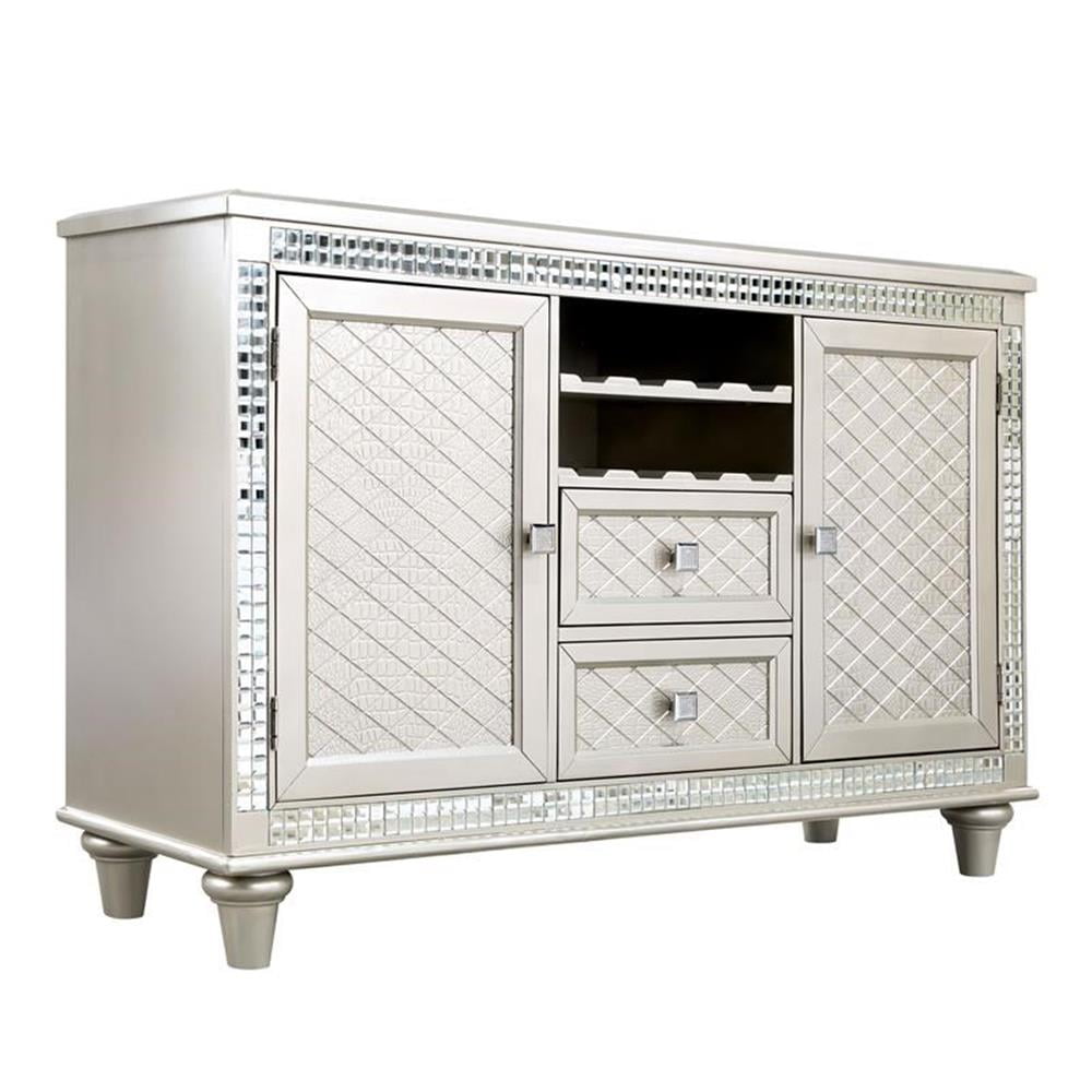 Champagne Gold Transitional Multi-Storage Dining Server with Mirror Accents