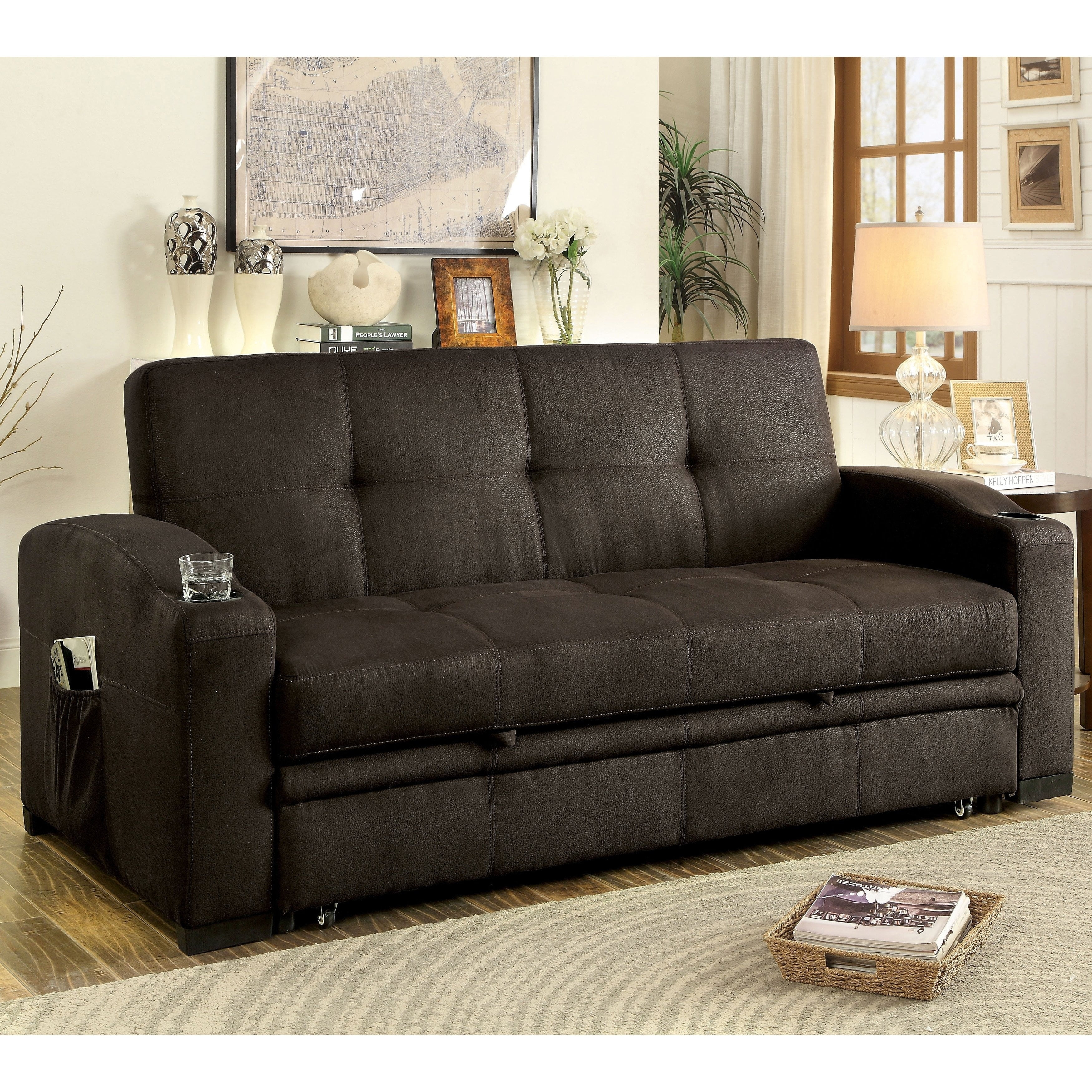 Furniture of America Melani Tufted Sofa Bed, Brown