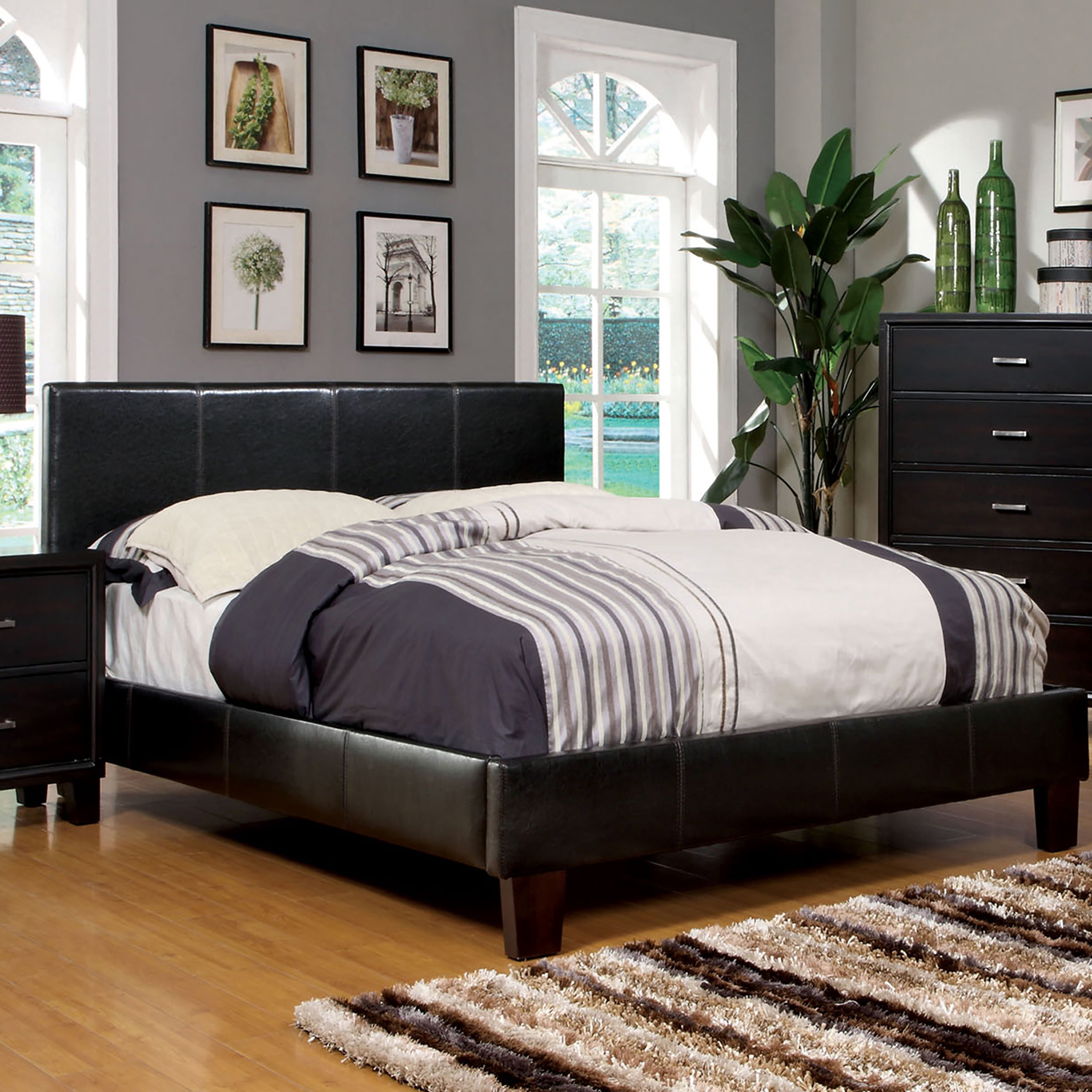 Furniture of America Mellie Faux Leather Bed, Eastern King, Espresso
