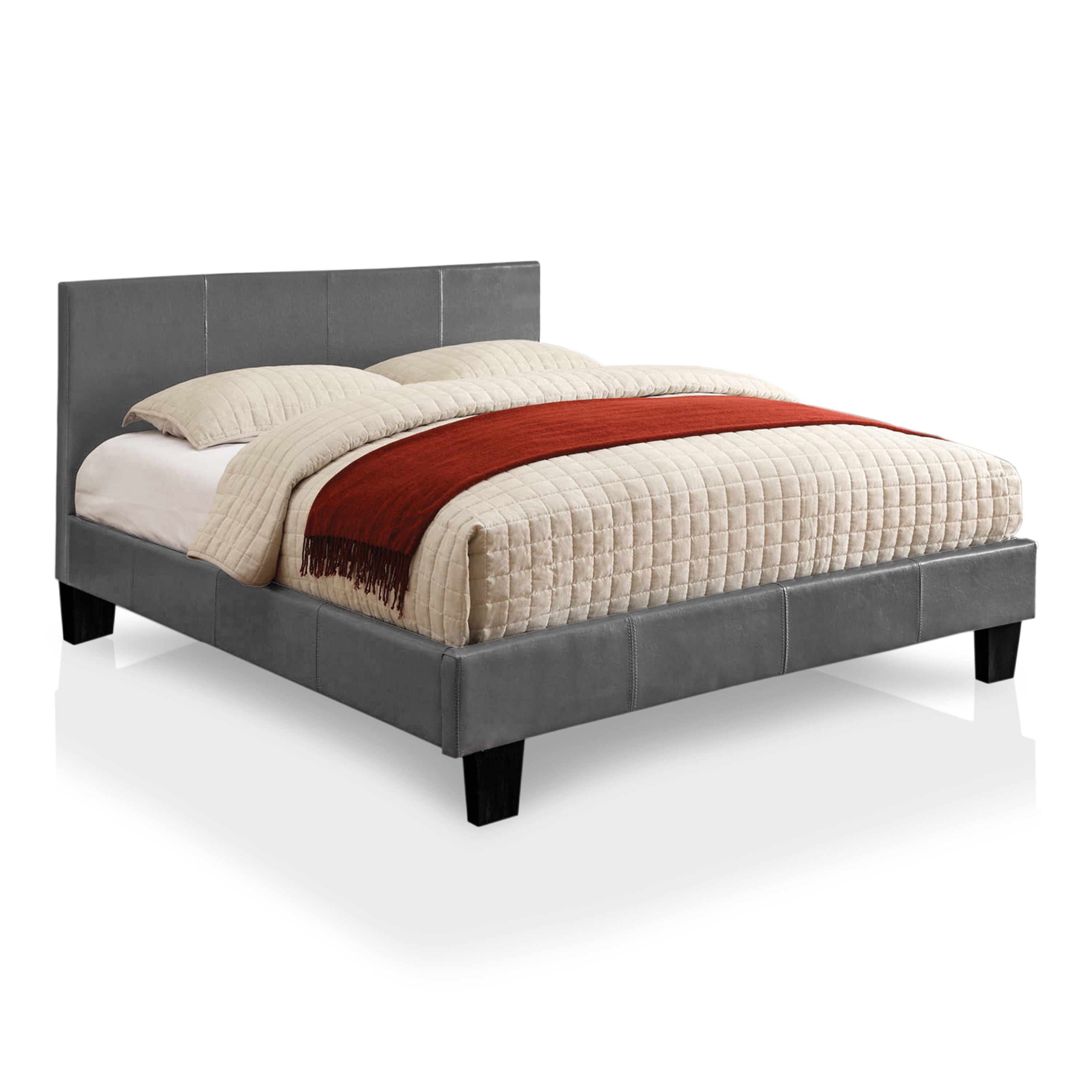 Furniture of America Mellie Faux Leather Bed, Queen, Gray