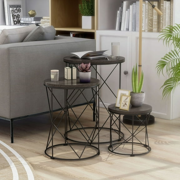 Furniture of America Melmar 3-Piece Nesting Tables, Walnut