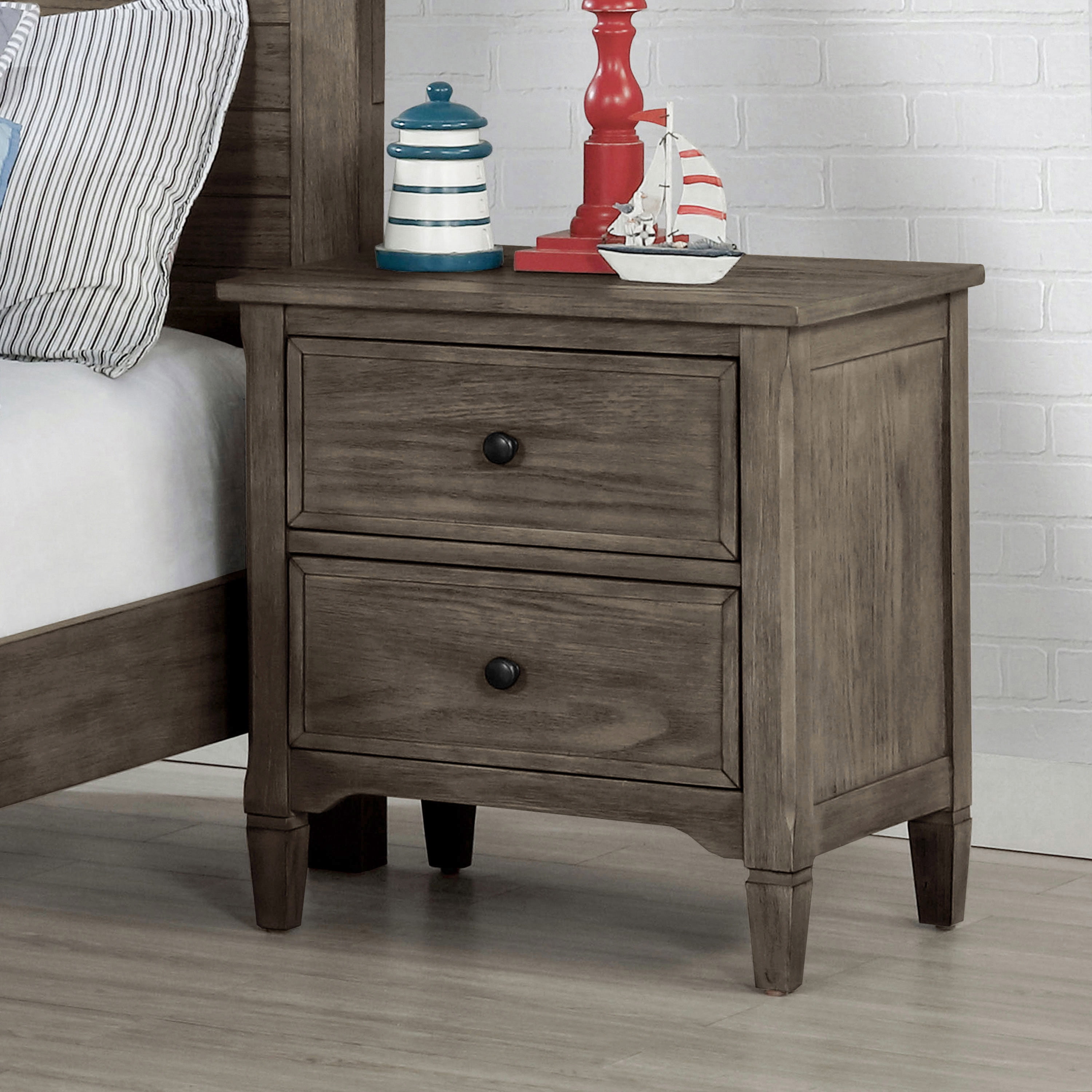 Furniture of America Memora Adult Transitional 2-Drawer Nightstand, Wire-Brushed Warm Gray