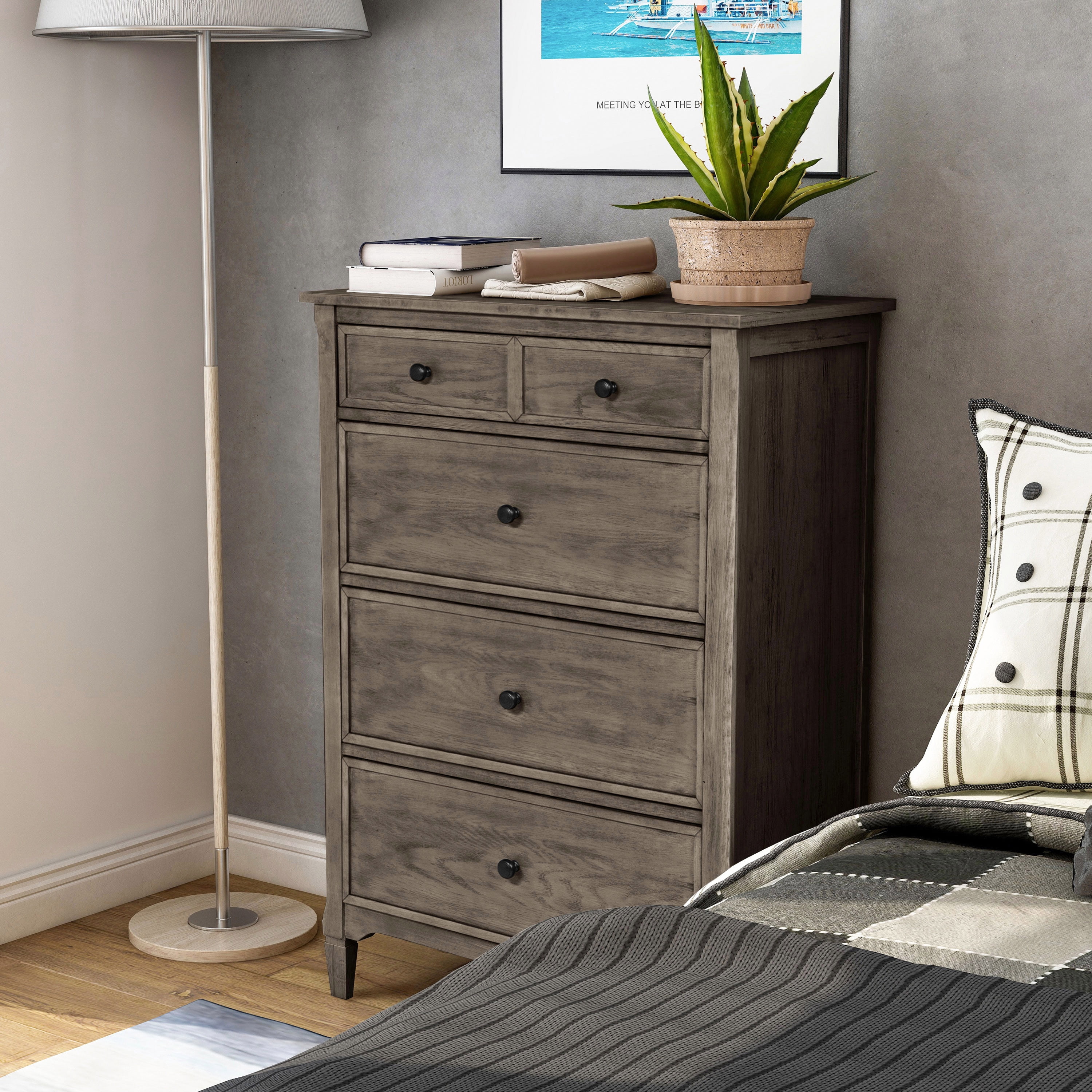 brushed grey dresser Furniture of America Ramponi Wire-Brushed Warm Gray 47.5-in W Standard dresser With Mirror in the Dressers department at Lowes.com
