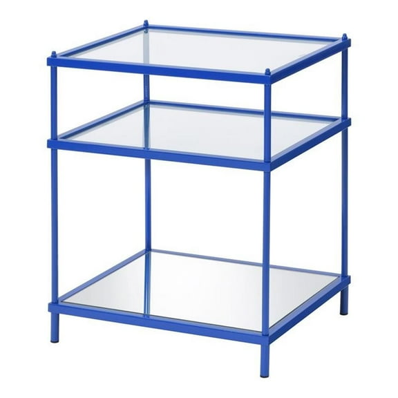 Furniture of America Mendry Glass Top 2-Shelf Side Table in Blue