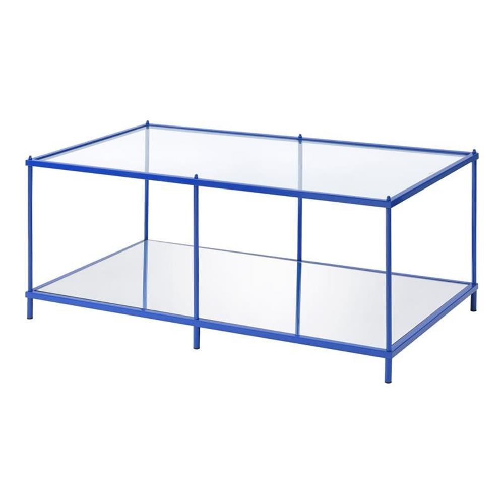 Terrace Blue Metal and Clear Glass Rectangular Outdoor Coffee Table