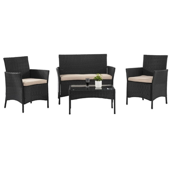 Furniture of America Menj PE Wicker 4-Piece Outdoor Bistro Set, Black