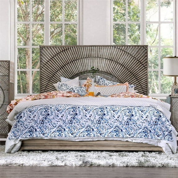 Furniture of America Meriah Solid Wood Queen Panel Bed in Antique Gray