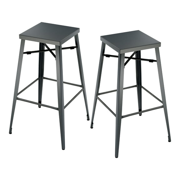Furniture of America Merin Square Backless Diningroom Metal 26" Bar Stools, Gun Metal (Set of 2)