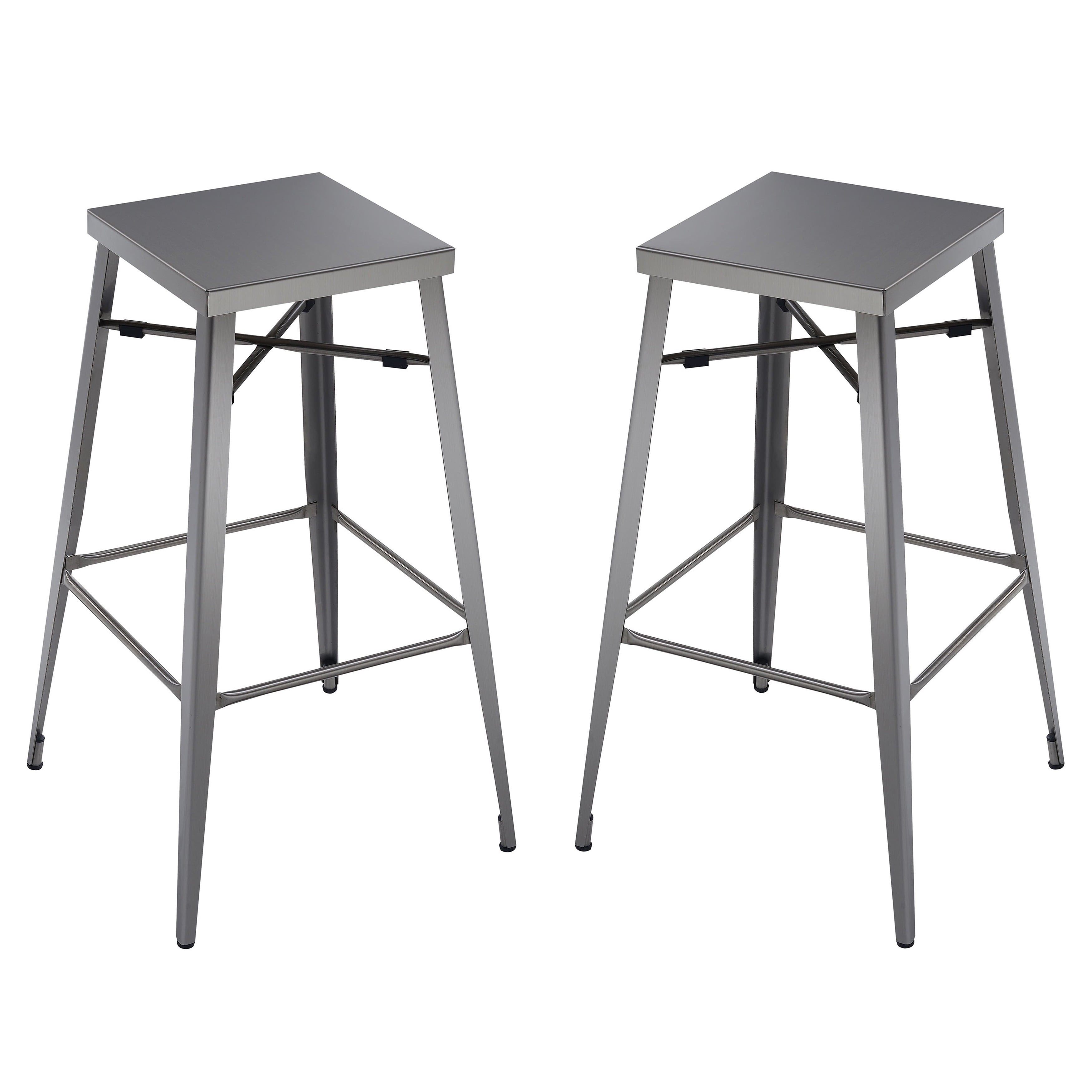 Furniture of America Merin Square Backless Dining Room 30" Bar Stools, Gun Metal (Set of 2)