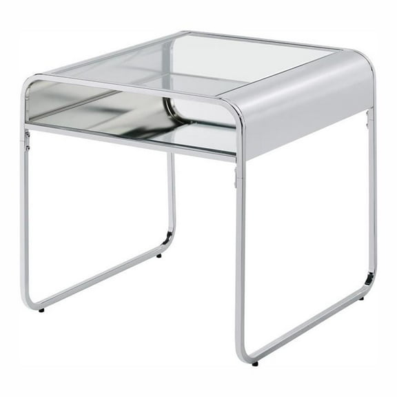 Furniture of America Mexller Contemporary Glass Top End Table in Chrome