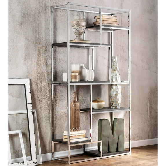 Furniture of America Midvale 6-Shelf Bookcase, Chrome