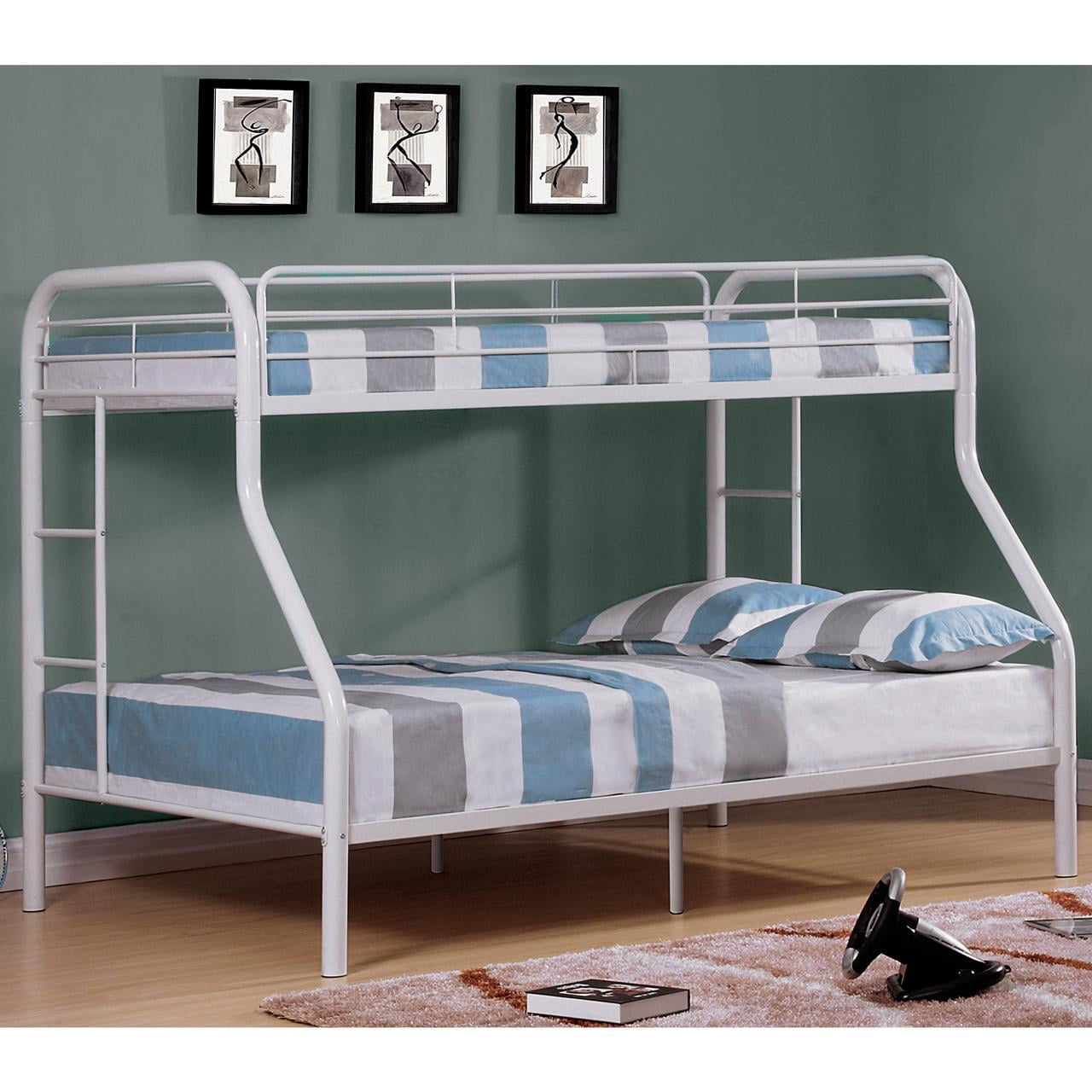 Furniture of America Mihauk Kids Metal Twin over Full Bunk Bed with Side Ladder, White