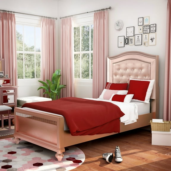 Furniture of America Mikke Tufted Panel Rose Gold Twin Kids Bed