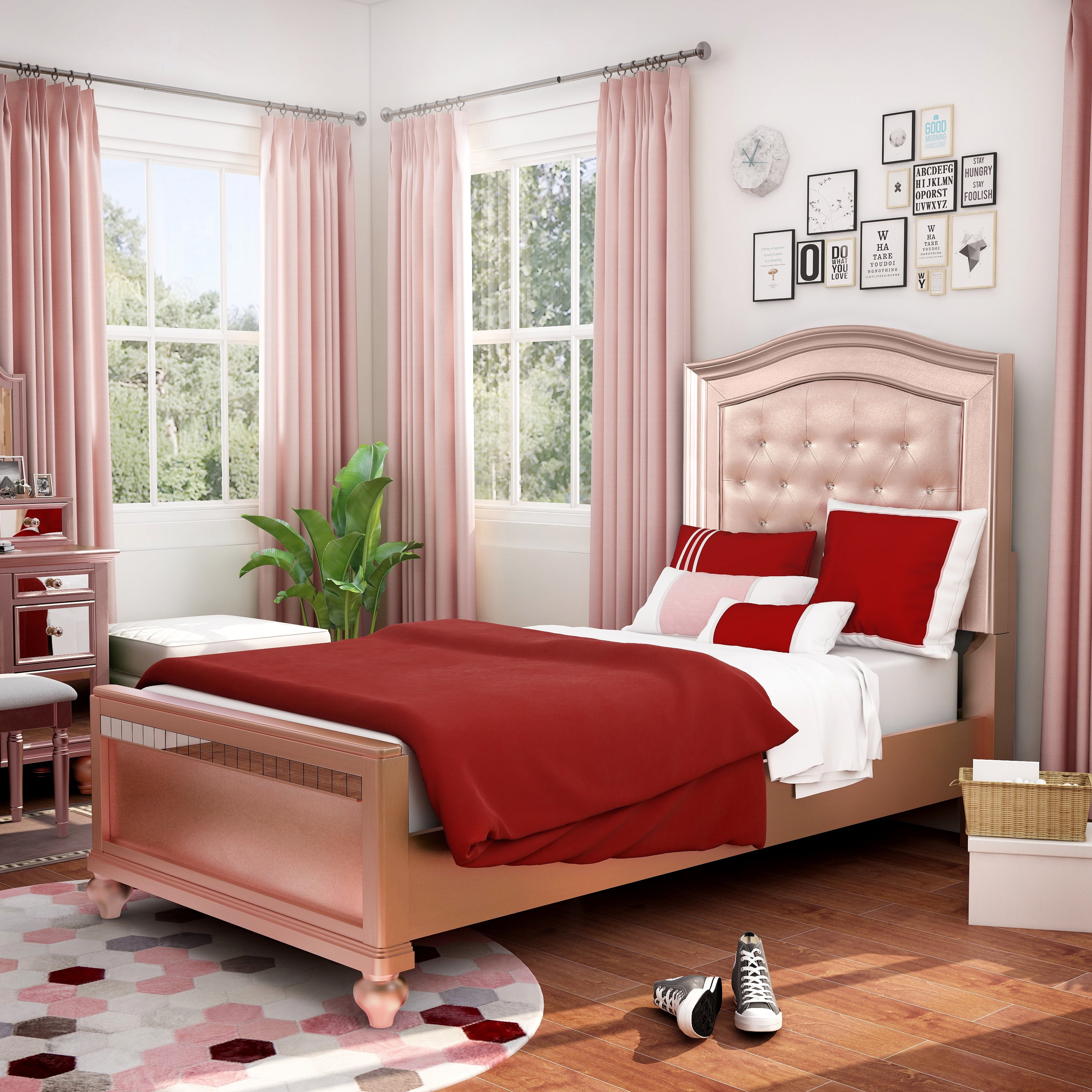 Furniture of America Mikke Tufted Panel Rose Gold Twin Kids Bed