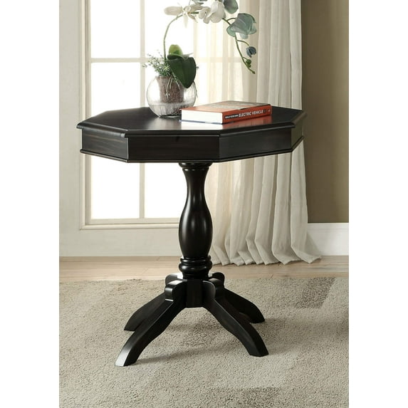 Furniture of America Milah Wooden Octagon Side Table, Black