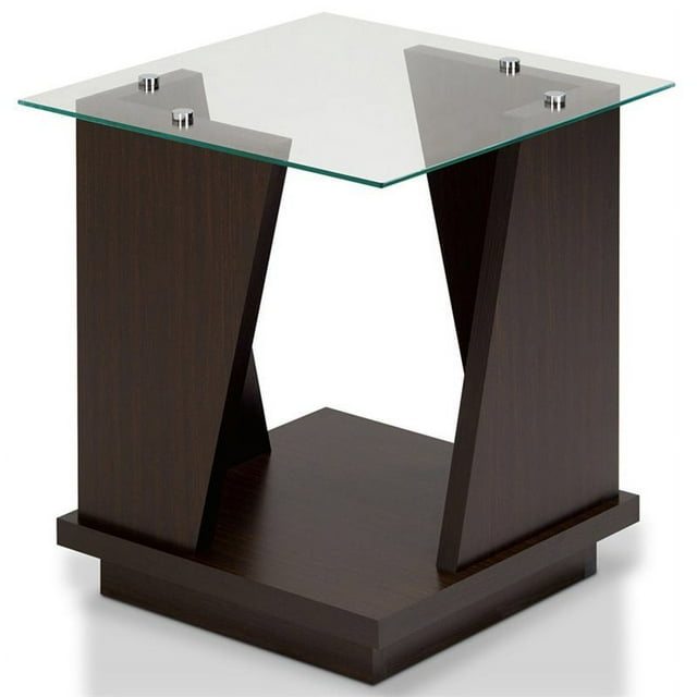 Furniture of America Miley Modern Glass Top End Table in Walnut