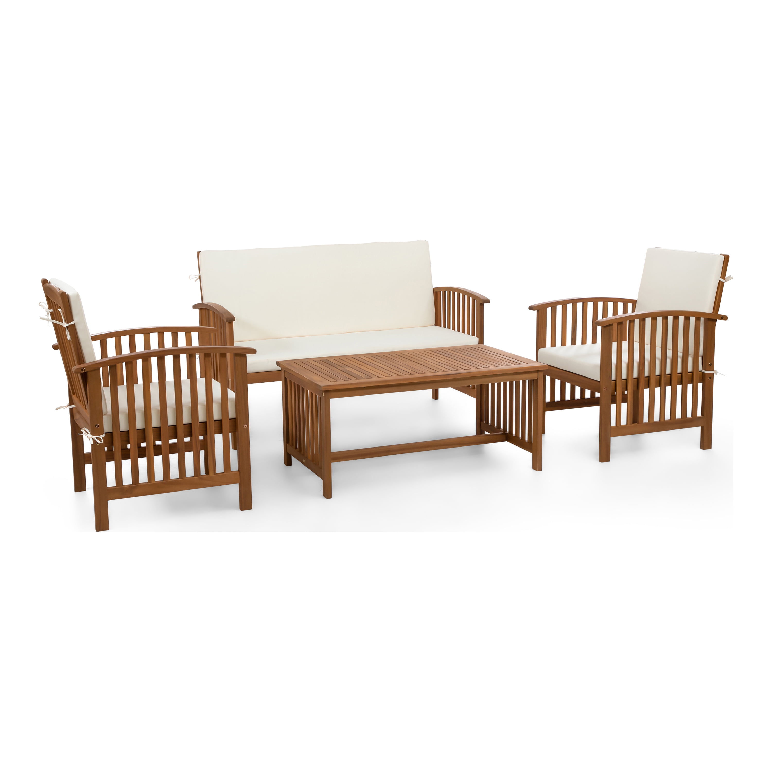 Furniture of America Mill Wood 4-Piece Patio Set with Cushions, Beige and Natural