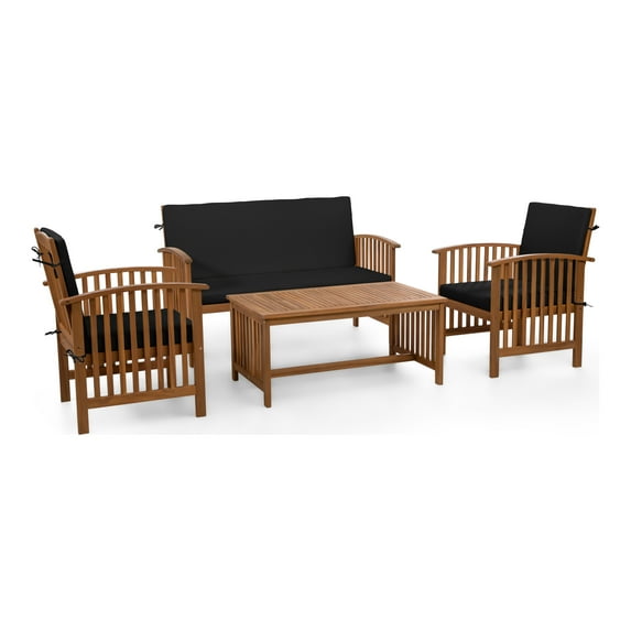 Furniture of America Mill Wood 4-Piece Patio Set with Cushions, Black and Natural