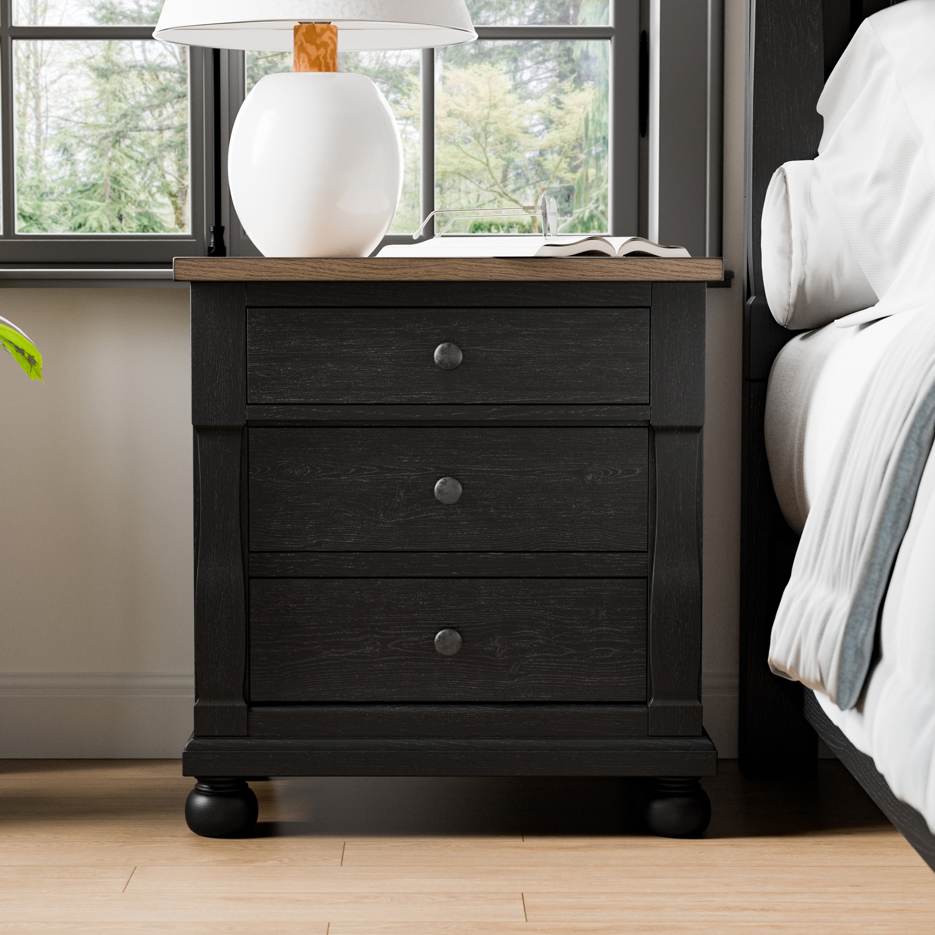 Furniture of America Millers Farmhouse 3-Drawer Adult Nightstand, Black