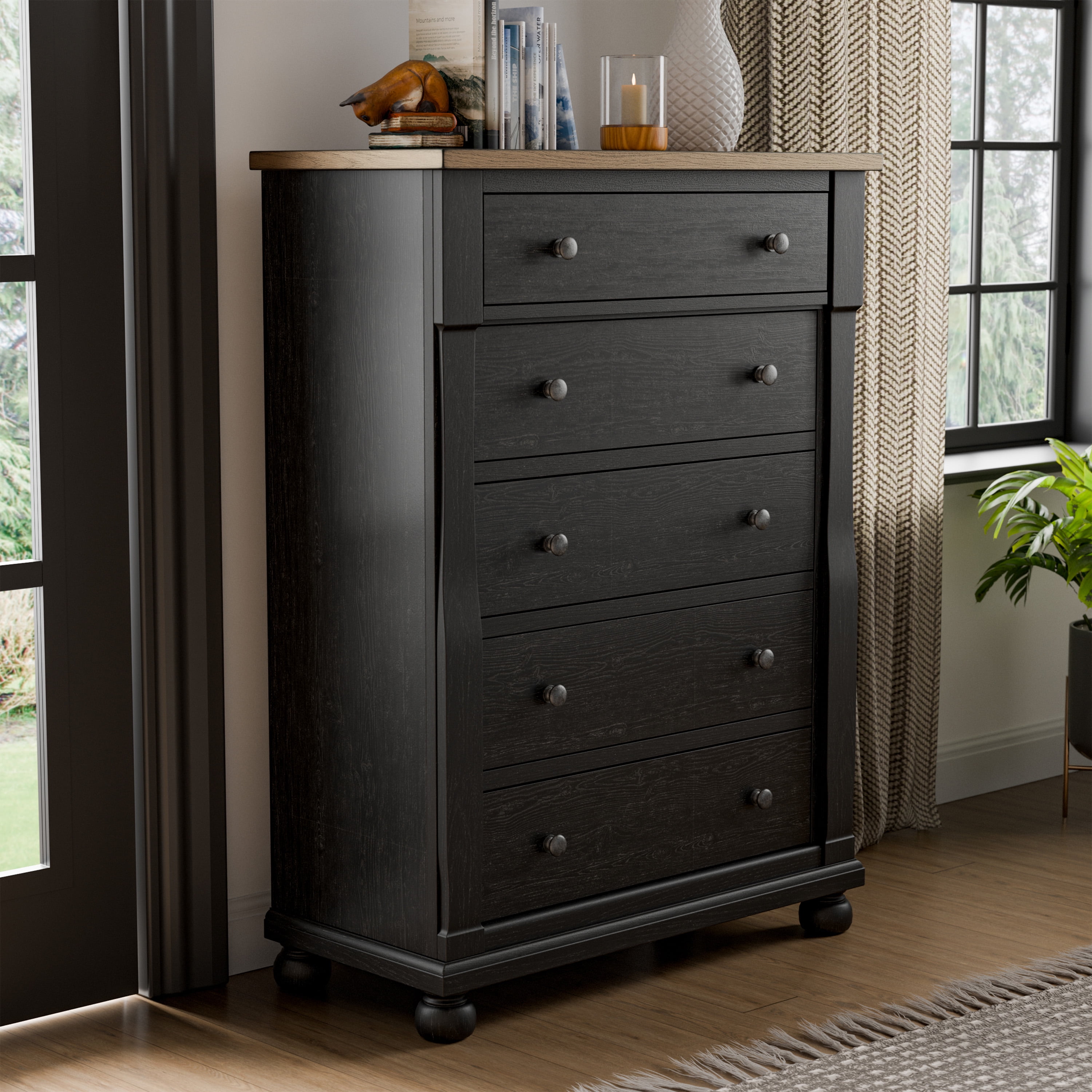 Furniture of America Lucan Farmhouse Black Solid Wood 5-Drawer Storage Chest Furniture of America Lucan Farmhouse Black Solid Wood 5-Drawer Storage Chest