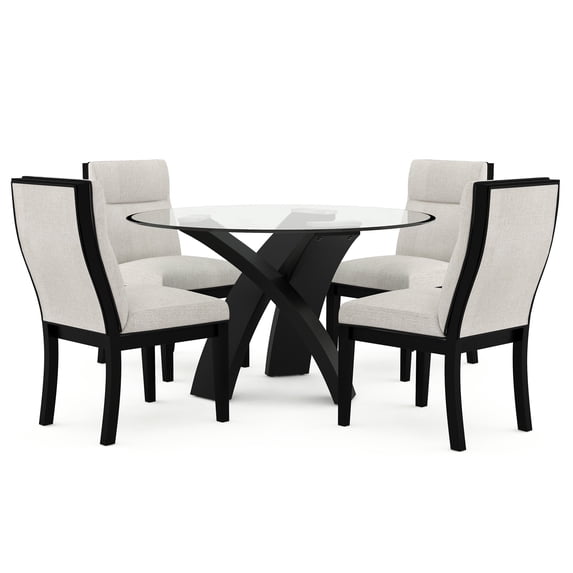 Furniture of America Modern Glass 5-Piece Round Top Dining Set, Black