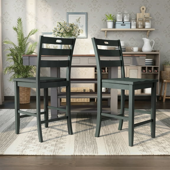 Furniture of America Moira Ladder Back Wood Antique Gray Counter Height Chairs (Set of 2)