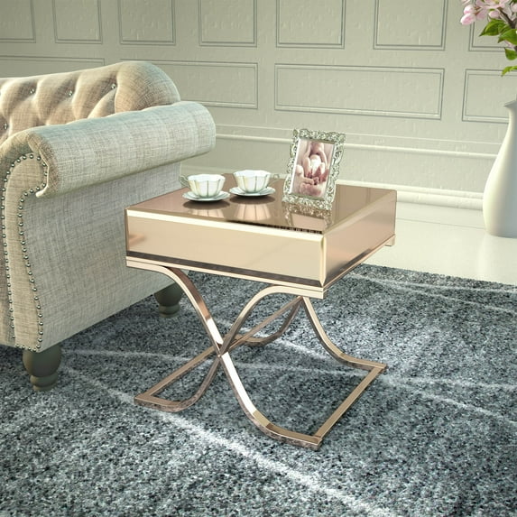 Furniture of America Monna Metal X-Cross Leg End Table, Brass