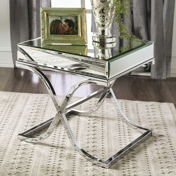 Furniture of America Monna Metal X-Cross Leg End Table, Chrome
