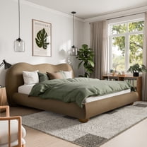 Furniture of America Morano Modern Velvet Queen Camel Headboard Platform Bed, Brown