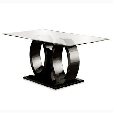 Furniture of America Moya Glass Top Rectangle Dining Table in Black