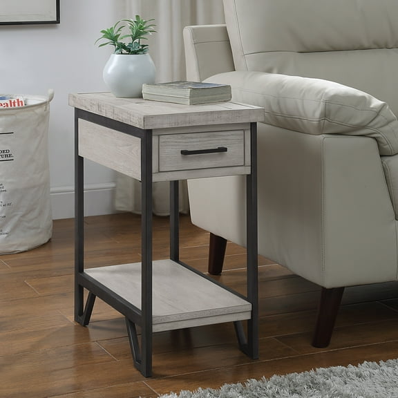 Furniture of America Mune Side Table with USB, Antique White