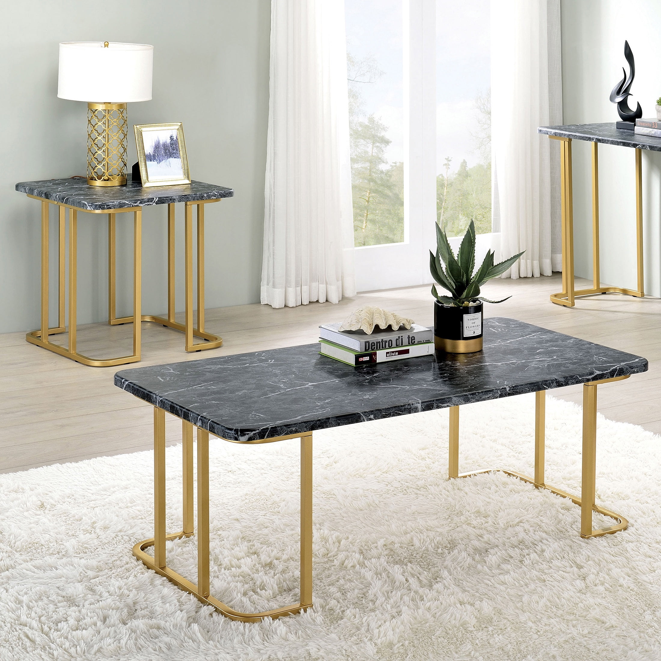 Furniture of America Musel 2-Piece Coffee Table Set, Black
