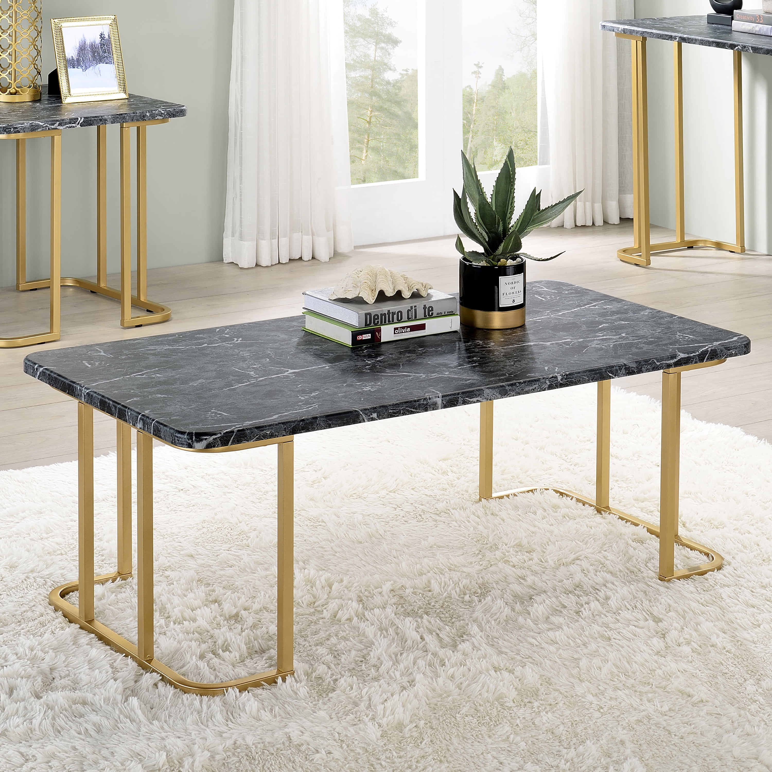 Furniture of America Musel Faux Marble Top Coffee Table, Black