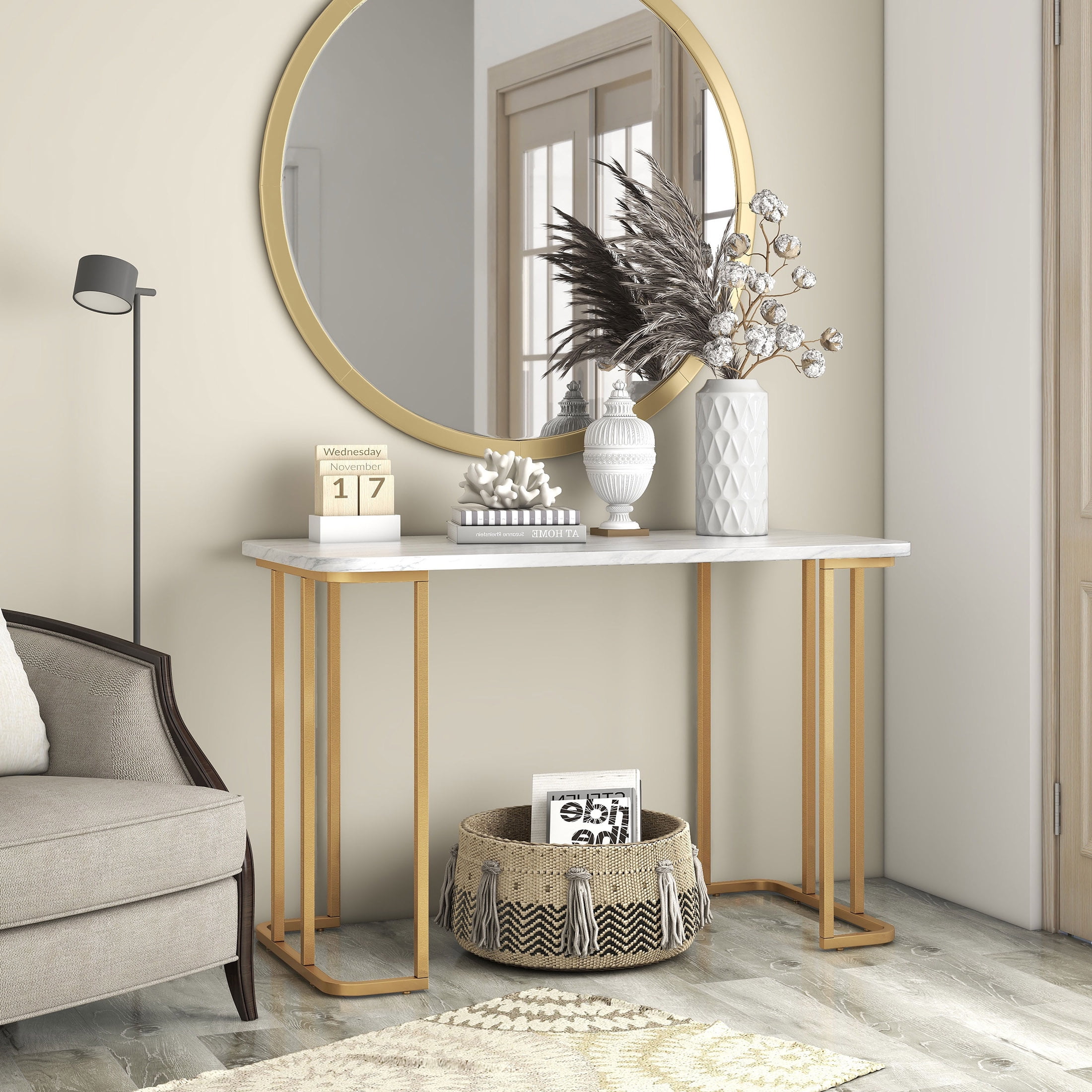 Furniture of America Musel Faux Marble Top Console Table White