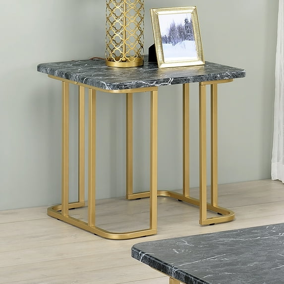 Furniture of America Musel Faux Marble Top End Table, Black
