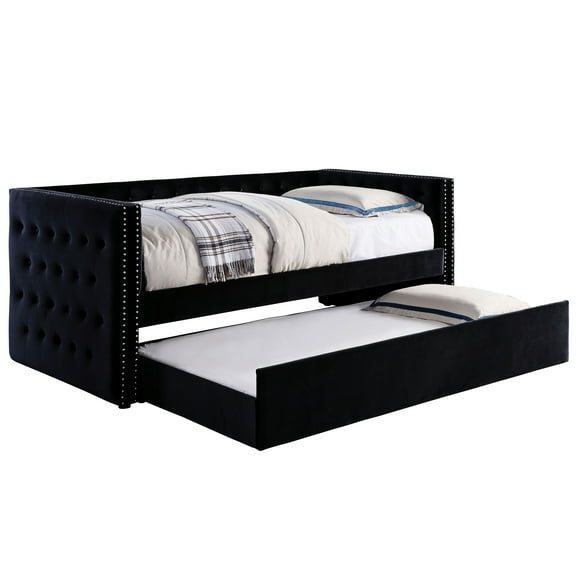 Furniture of America Myah Fabric Nailhead Daybed with Trundle, Black