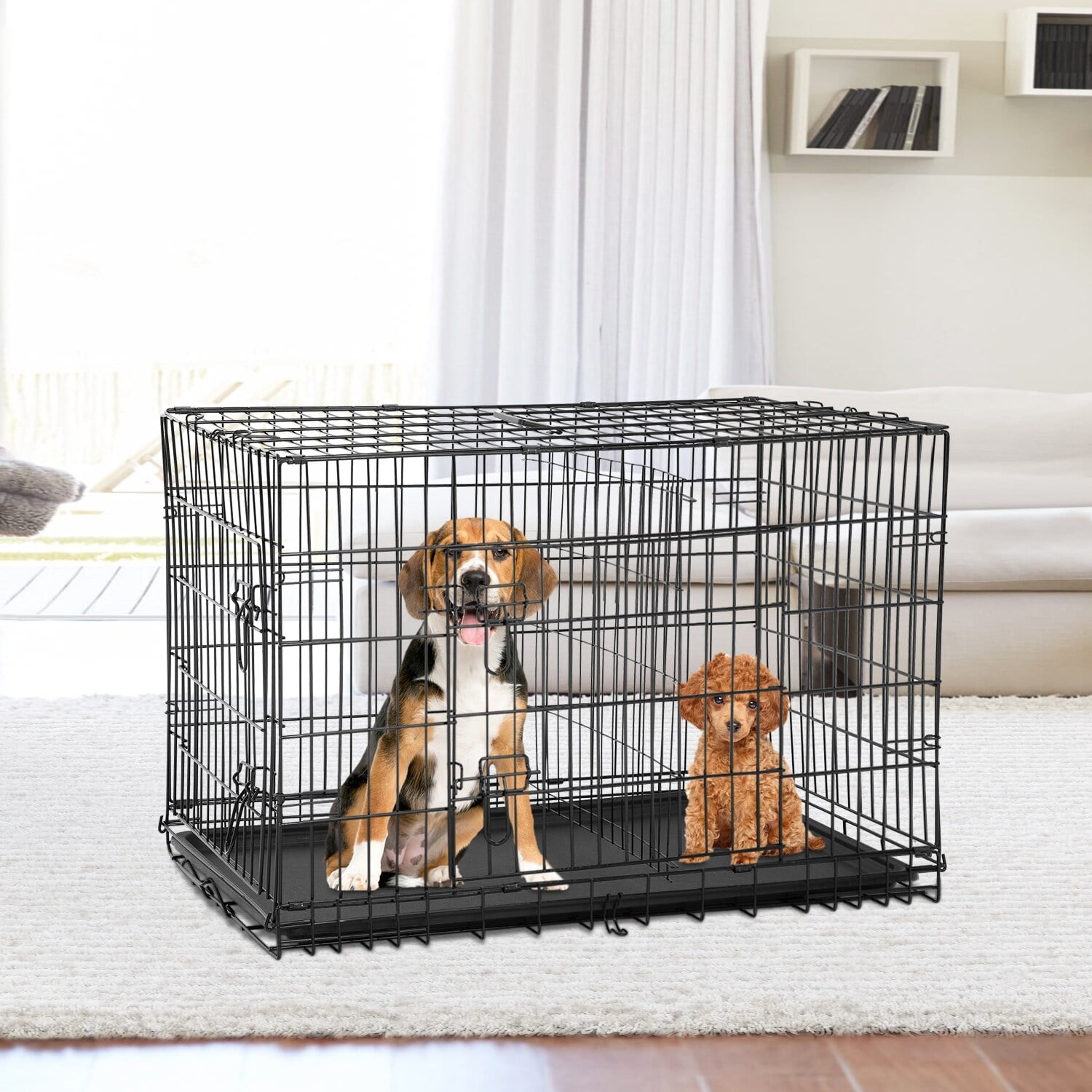 Furniture of America Mylo Metal Double Door Folding Wire Pet Crate with Divider by 48inch
