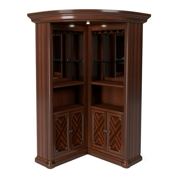 Furniture of America Myron Traditional Corner Home Bar Dark Cherry Solid Wood Bar Cabinet