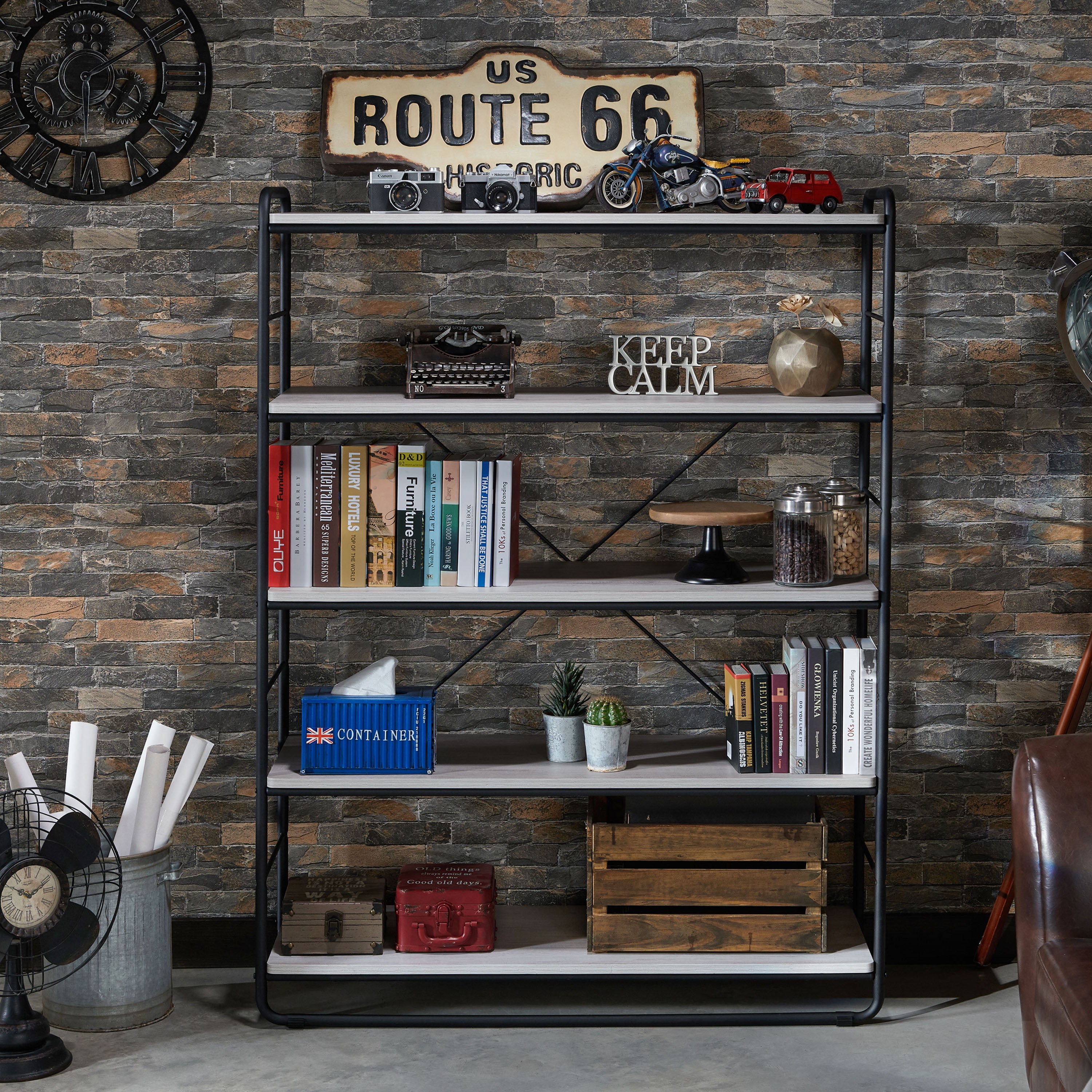 Furniture of America Nalan 5-Shelf Wood Adult Bookcase, Coastal White