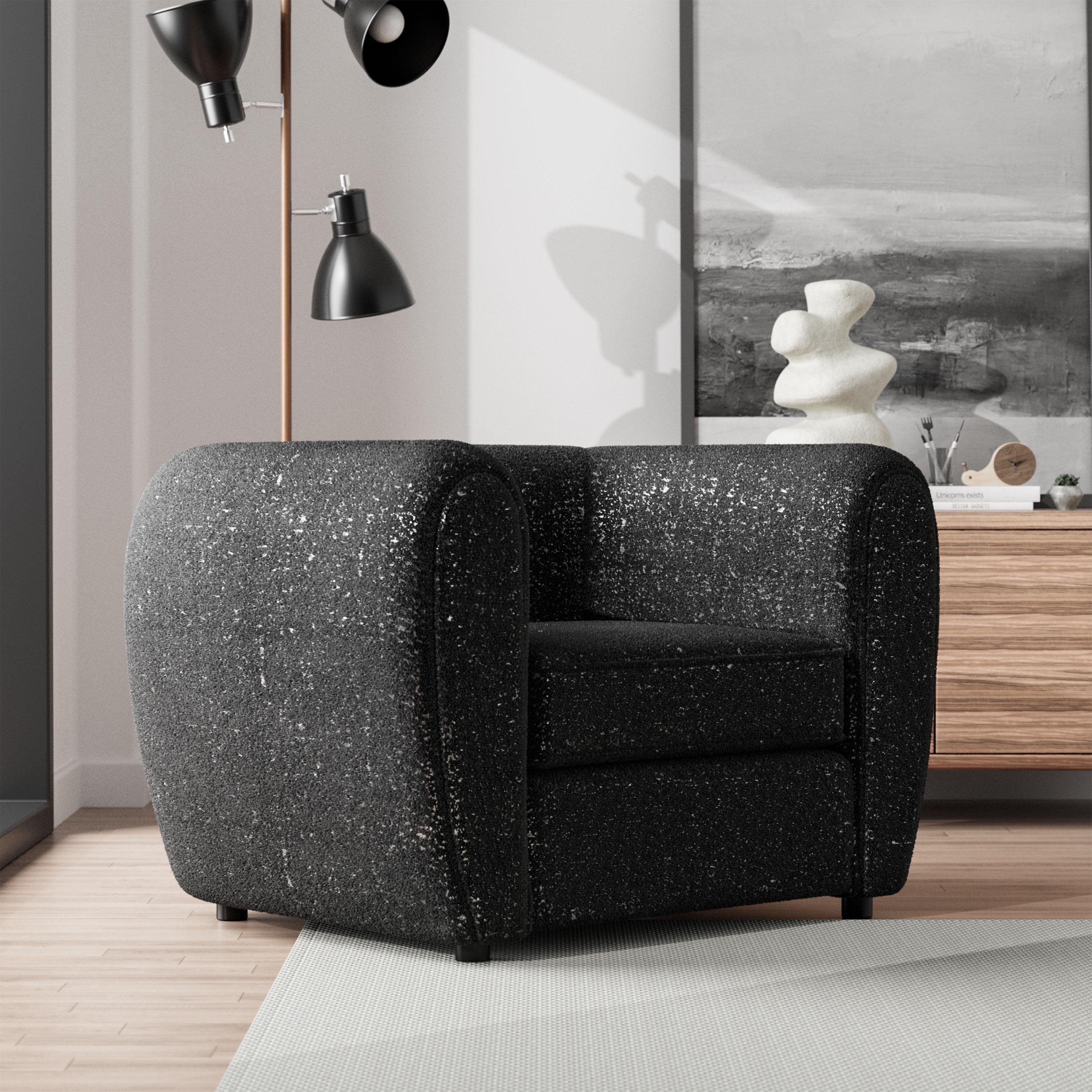 Furniture of America Nallia Tuxedo Indoor Boucle Fabric Armchairs & Accent Chairs, Black