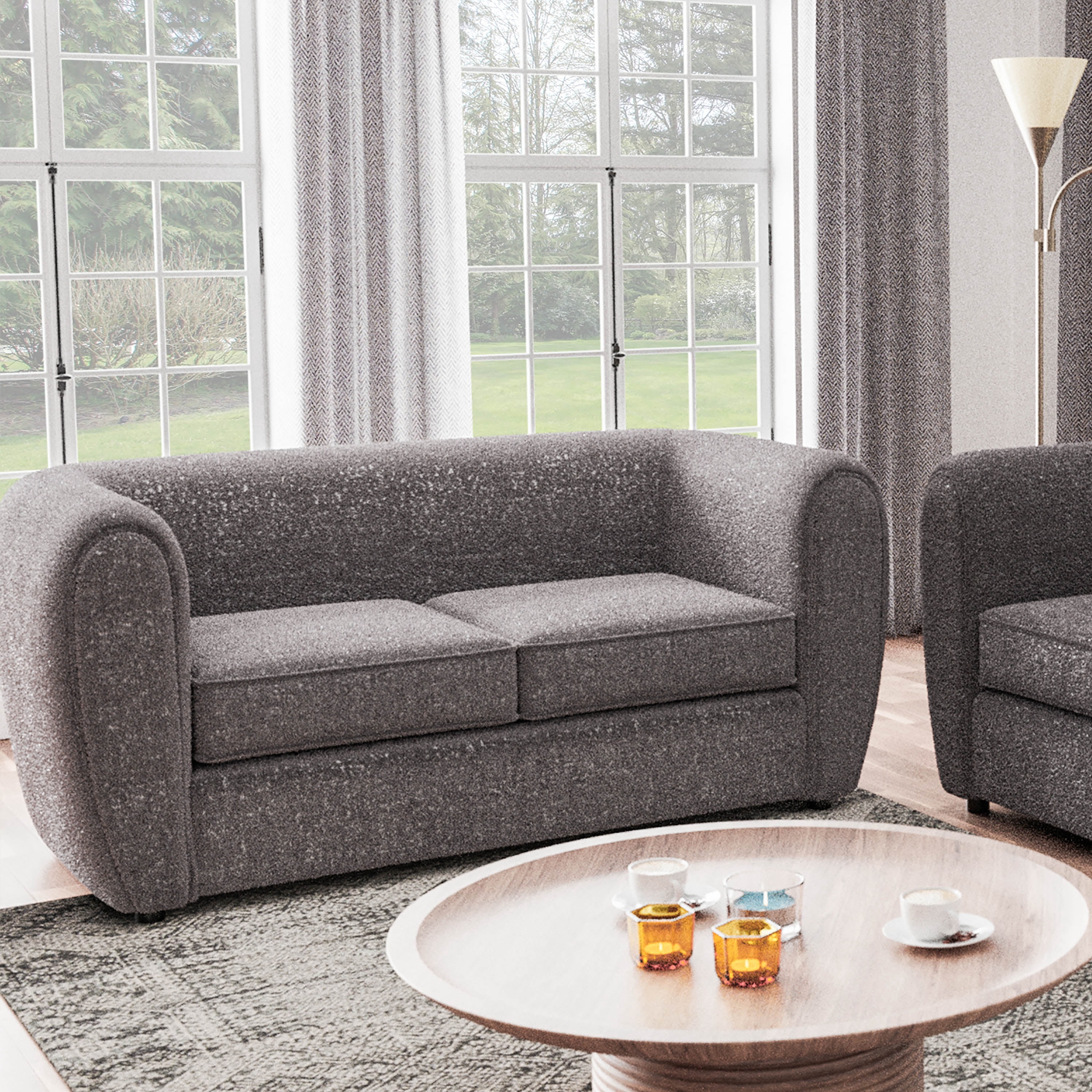 Furniture of America Nallia Tuxedo Style Upholstered Boucle Fabric Charcoal Gray Loveseat