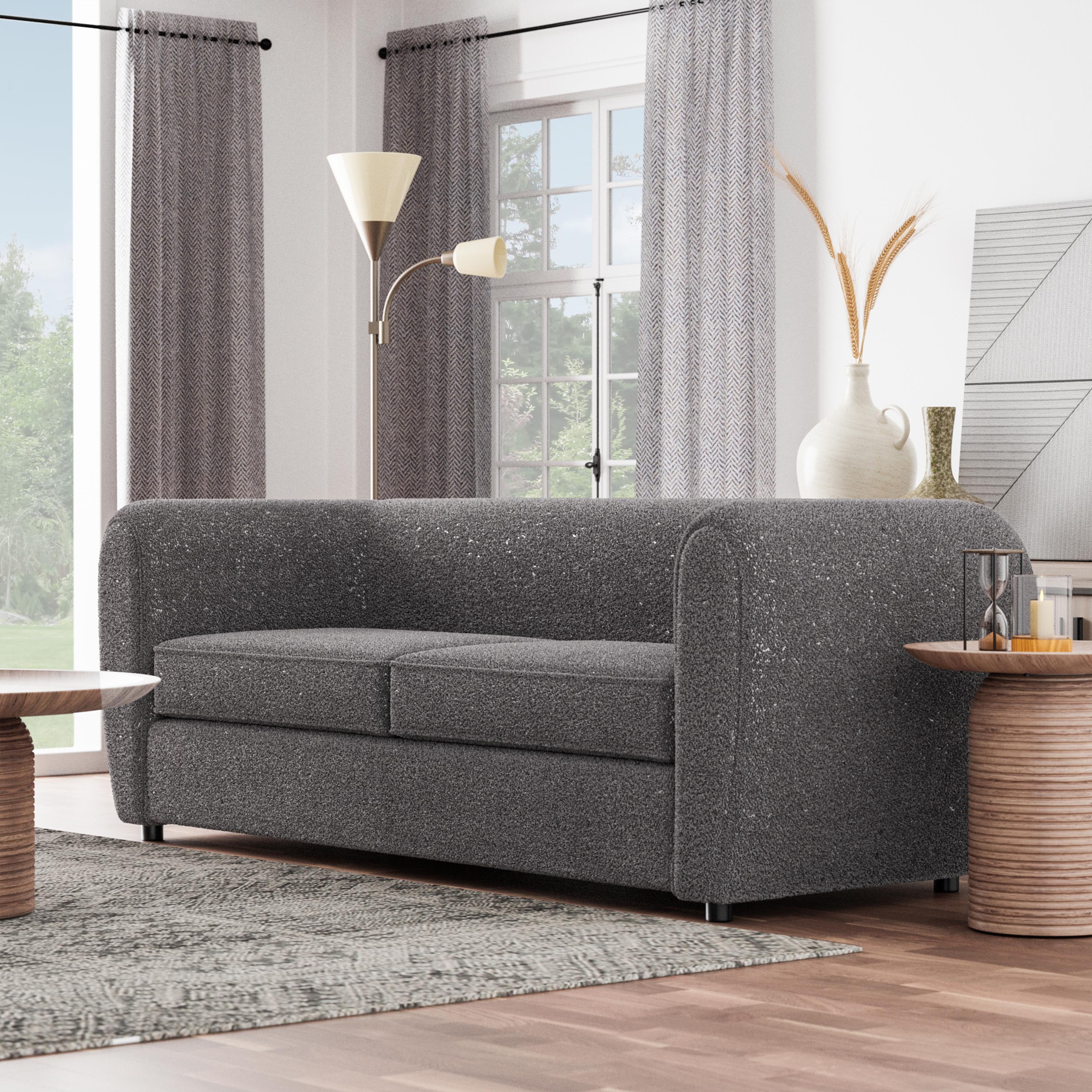 Furniture of America Nallia Tuxedo Style Upholstered Boucle Fabric Charcoal Gray Sofa