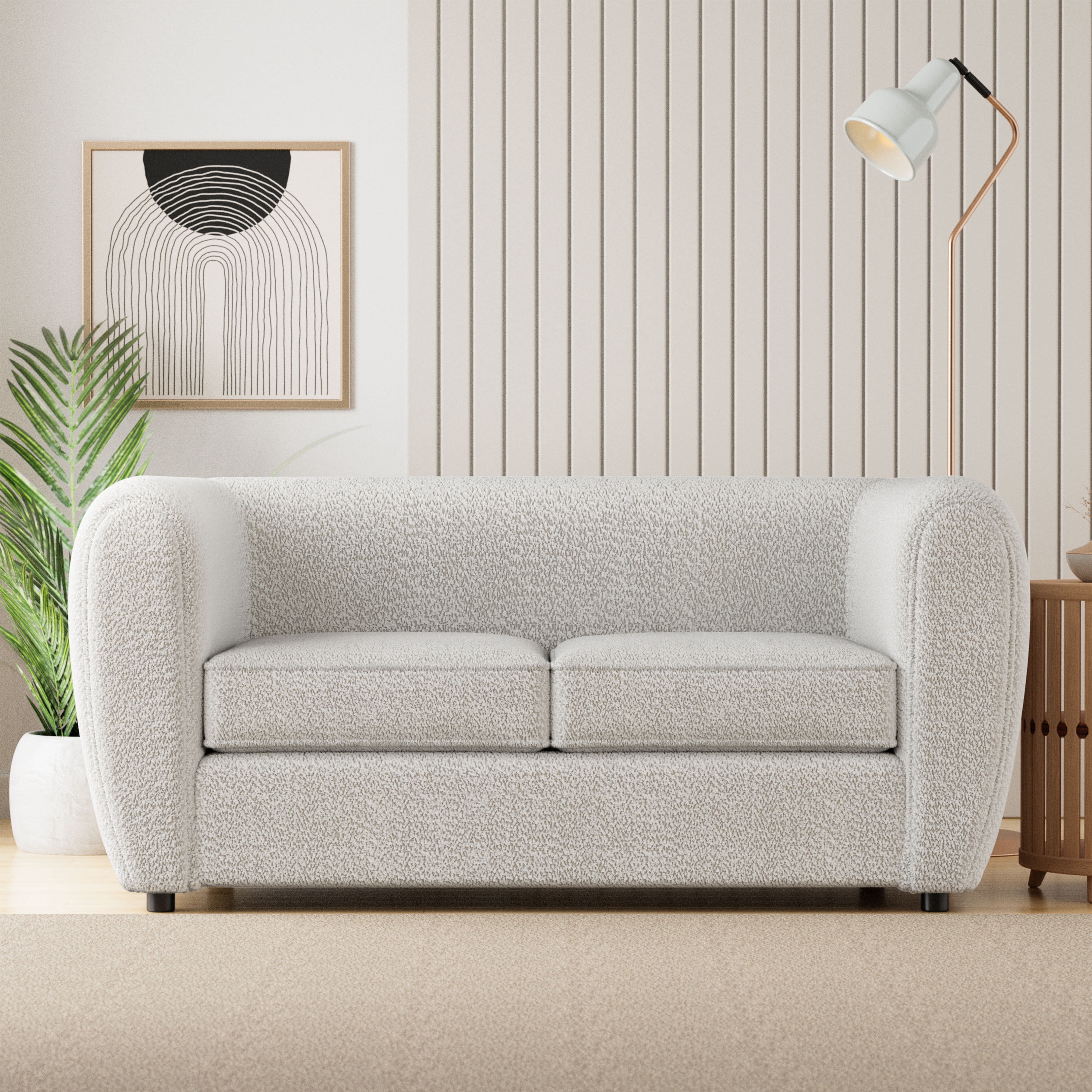 Furniture of America Nallia Tuxedo Style Upholstered Boucle Fabric White Loveseat