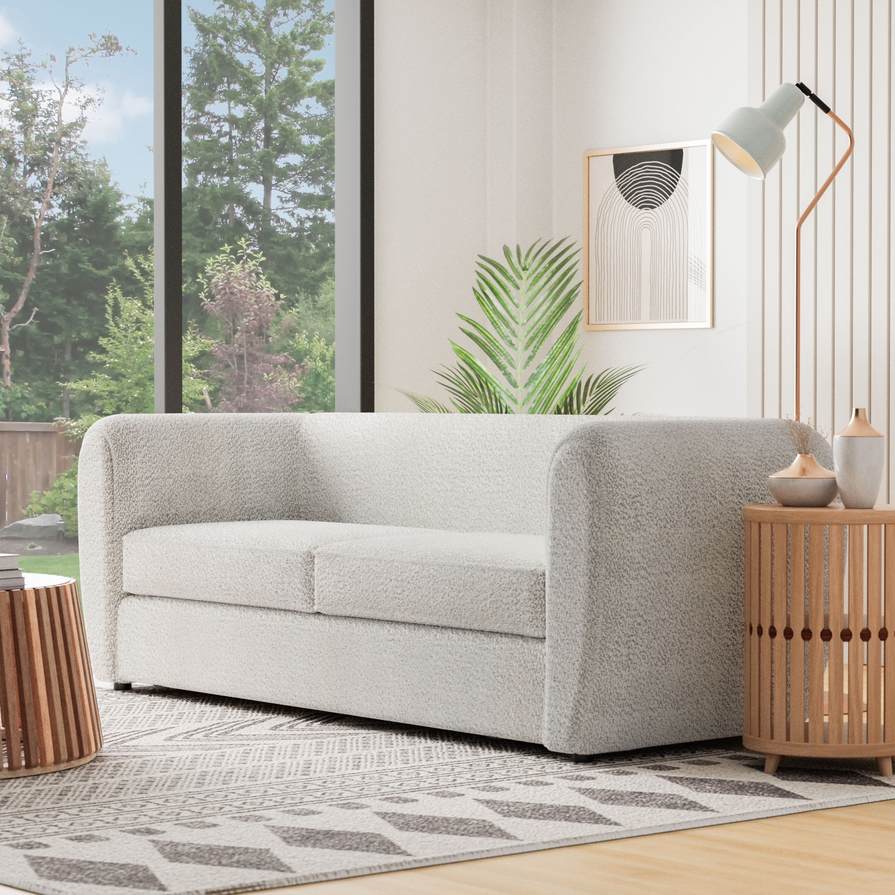 Furniture of America Nallia Tuxedo Style Upholstered Boucle Fabric White Sofa